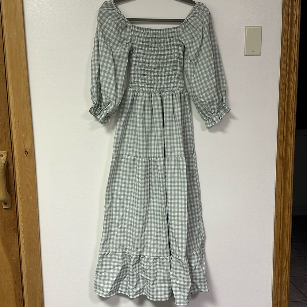 Sage green gingham nap dress
